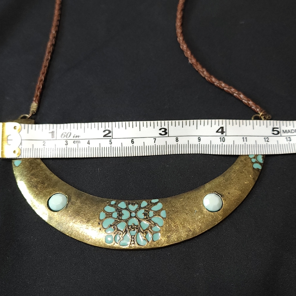 Boho Brass and Leather Collar Necklace. Stamped. Preloved. - Picture 5 of 7